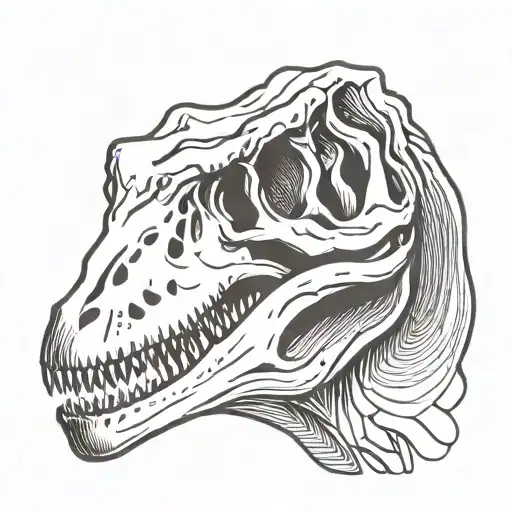 woodcut t rex skull tattoo design idea