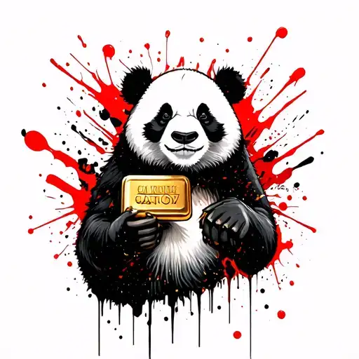 Panda Holding a gold bar logo tattoo design idea