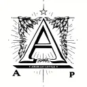The letters A and P incorporated in a triangle, that is incorporated in a square tattoo design idea
