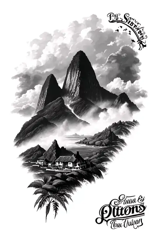pitons mountains in Saint Lucia spine tattoo tattoo design idea