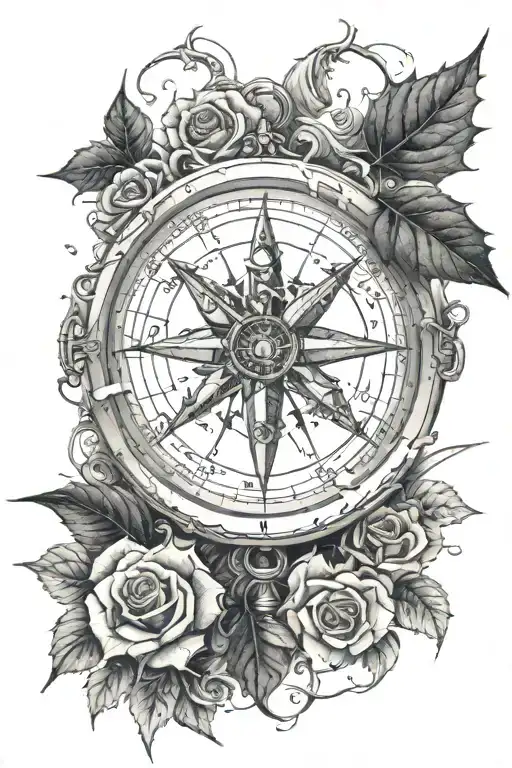 Compass,winter frost,growth veins, lone rose, rain, lightning, greatsword, solitude, adaption, learning.  tattoo design idea