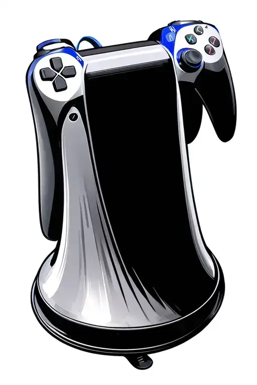 ps5 controller, movie theater, film roll, cricket stadium, a bell, 🎭 tattoo design idea