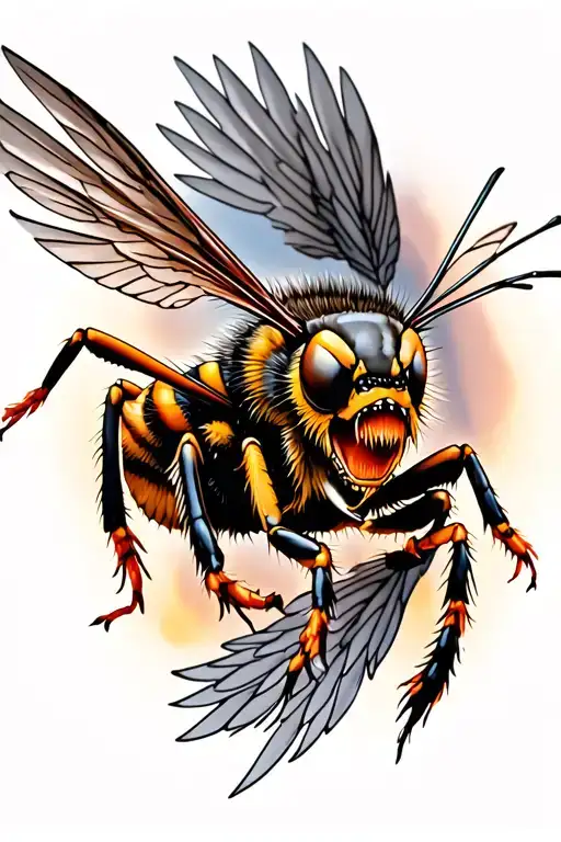 angry hornet flying tattoo design idea