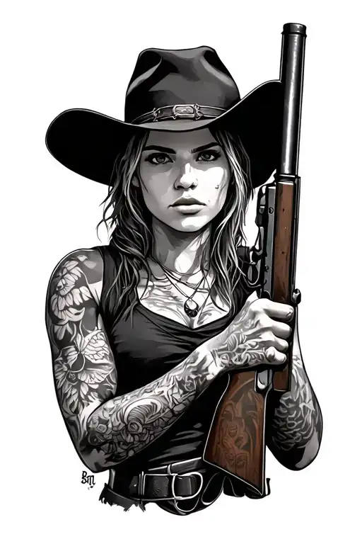 sadie adler red dead redemption 2 with rifle tattoo design idea