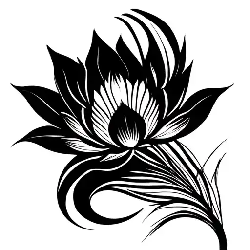 Create a sketch design for tattoo. This design should have 3 things in it peacock feather, flute, lotus flower. they 3 s tattoo design idea