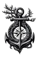 tree compass anchor connected tattoo design idea