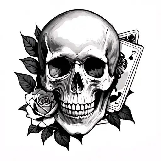 skull and Rose and cards and western tattoo design idea