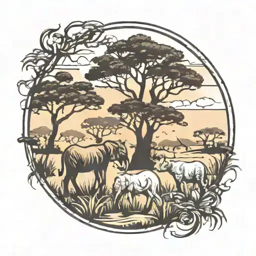 safari scene animal silhouettes tattoo design idea