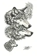 protective father wolf with cub tattoo design idea