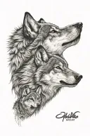 protective father wolf with cub tattoo design idea