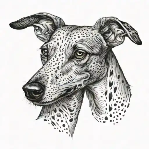 two faces next to each other of dogs of the Russian greyhound breed in a dark graphic style tattoo design idea