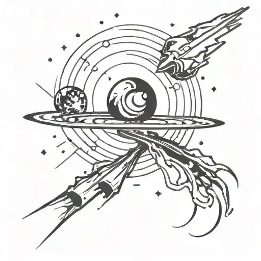 Planet and comet leaving a trail tattoo design idea