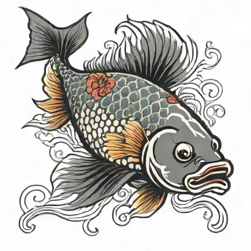 coi fish swimming tattoo design idea