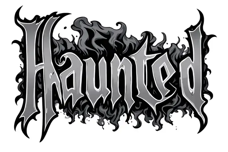 the word haunted with smoke in background  tattoo design idea