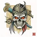 Muay Thai skull warrior with a Japanese mask and cross motif tattoo design idea
