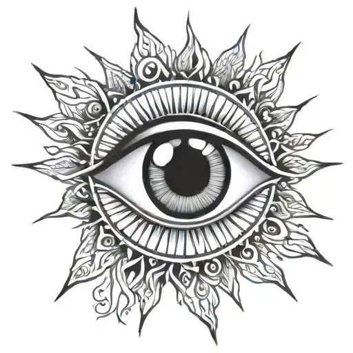 evil eye center sun rays surrounding tattoo design idea
