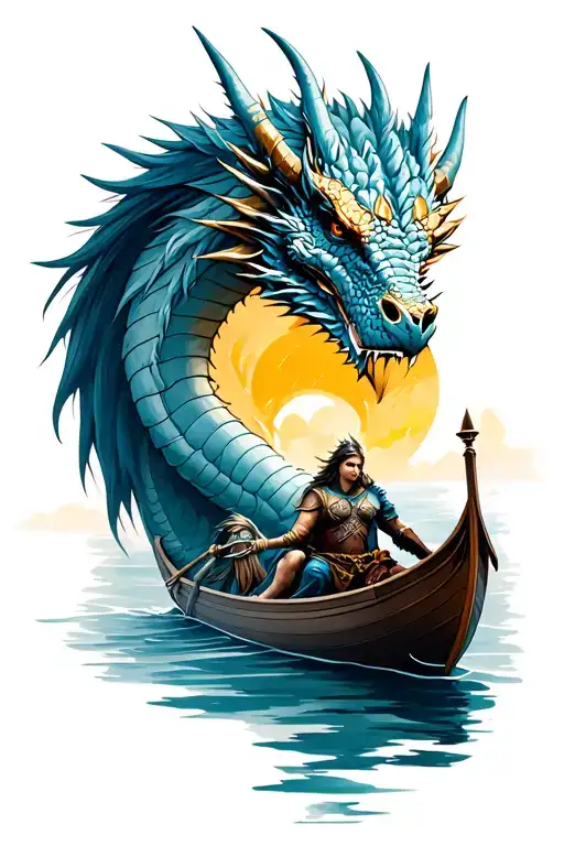 Viking dragon boat valkyrie tattoo design idea