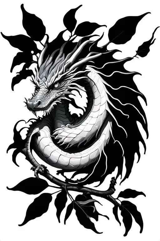 dragon in a lemon tree intertwined tattoo design idea
