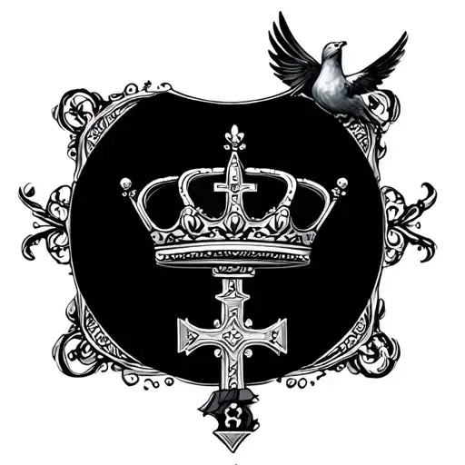 ocean a key princess crown one dove and a cross  tattoo design idea