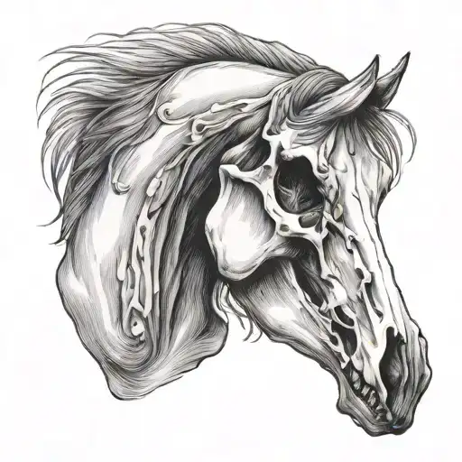 Horse skull with mouth open tattoo design idea