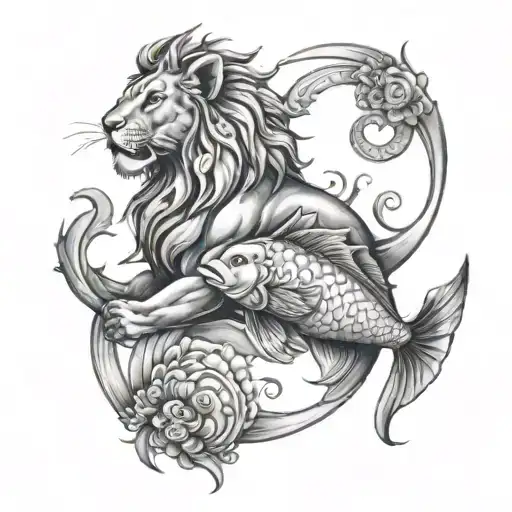 Pisces fish with Leo lion tattoo design idea