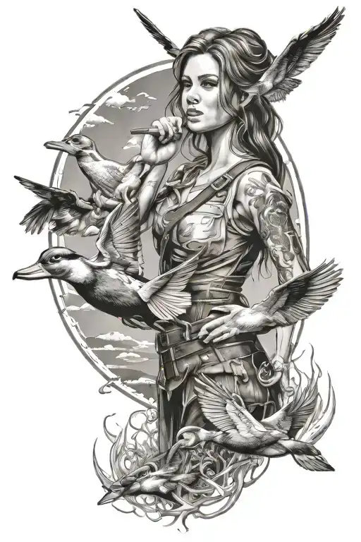 duck hunting goddess sexy woman tattoo design idea