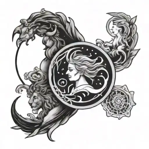 leo sun, aquarius moon and gemini rising aesthetic  tattoo design idea