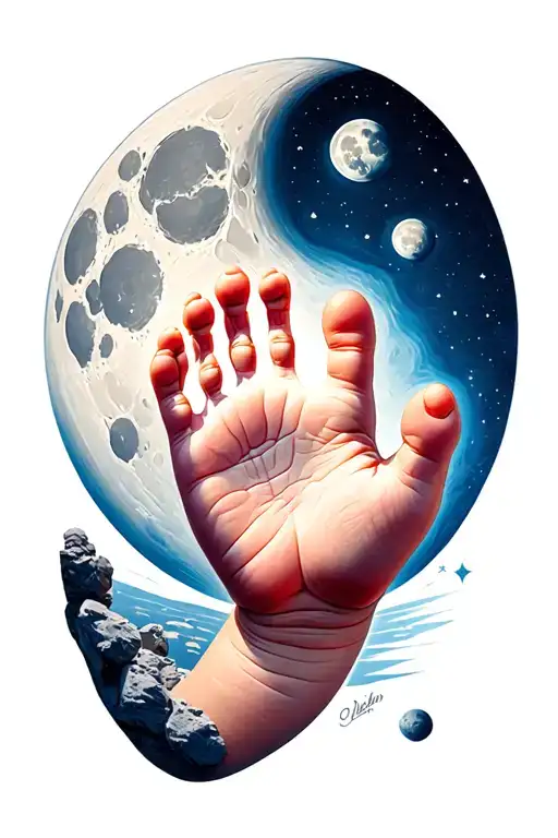real baby foot and hand print on the moon tattoo design idea