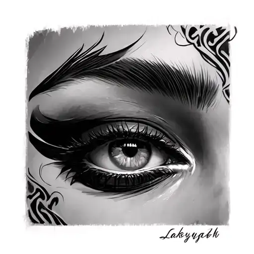 "Lakeyah" going curved around the eyebrow and along side  the eye tattoo design idea