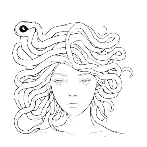 medusa with a semicolon on her cheek and one of the snakes in her hair forming the neda symbol tattoo design idea