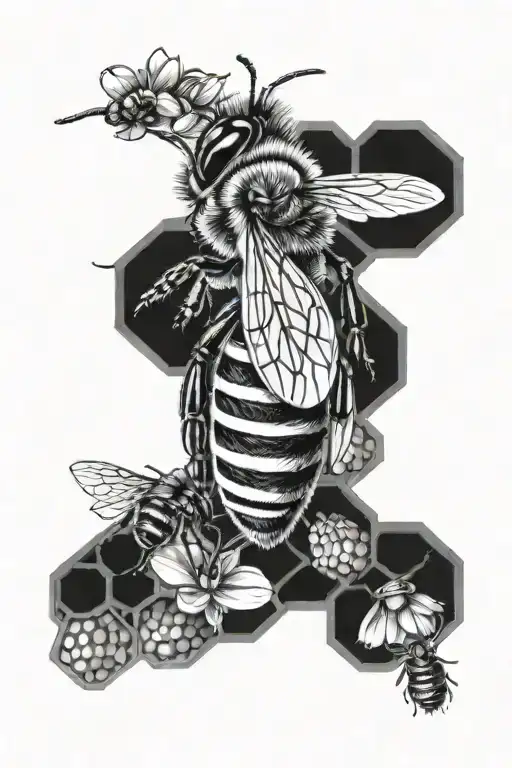 honeycomb pattern and honeybee tattoo design idea