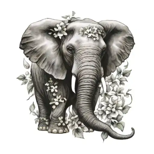 elephant wrapped in flower vine winding tattoo design idea