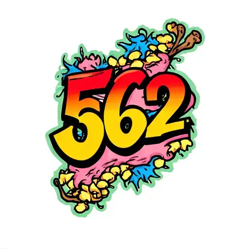 Tattoo design featuring the numbers '562' in bold, playful lettering inspired by the Rugrats 1900 tattoo style. tattoo design idea