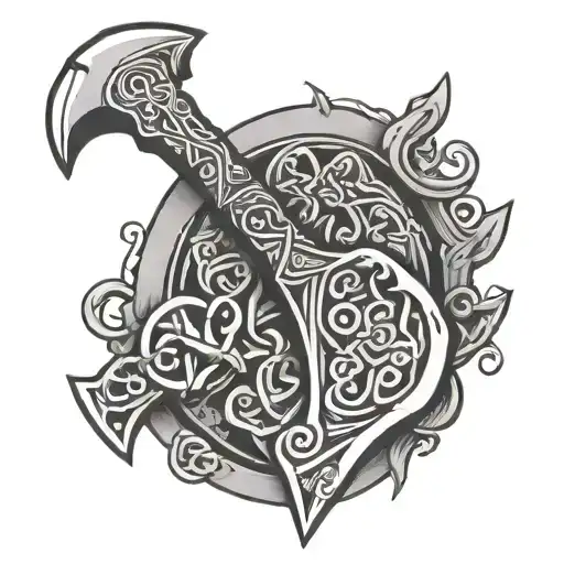 celtic double edge axe surrounded tattoo design idea