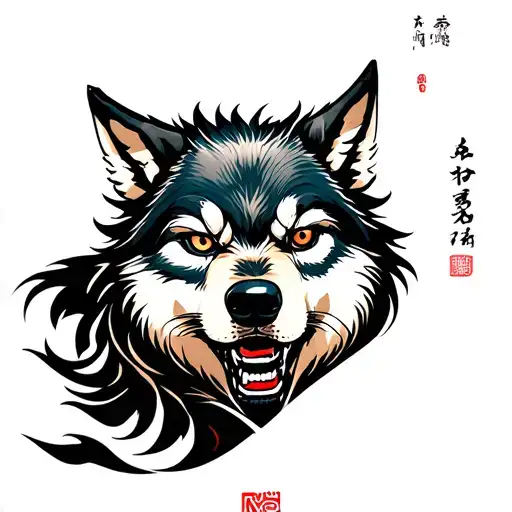 neo japanese samurai wolf tattoo design idea