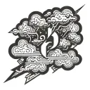 rainy cloud with thunderbolt symbol of Zeus tattoo design idea