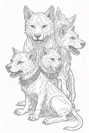 3 headed kerberos dog protecting a cat sitting tattoo design idea