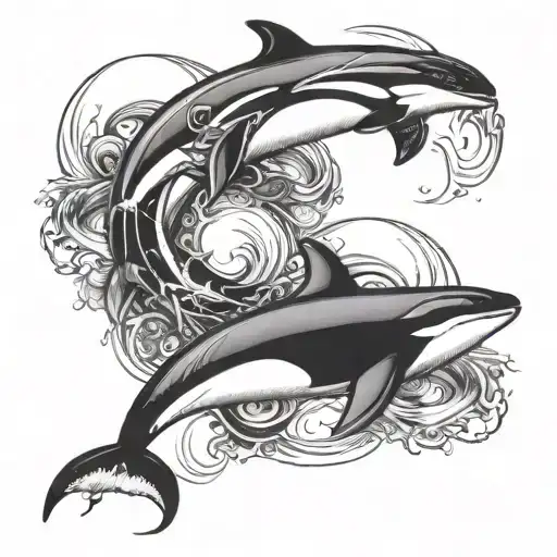 orca whake band with four orcas around the upper arm tattoo design idea