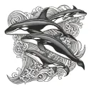 orca whake band with four orcas around the upper arm tattoo design idea