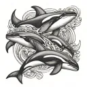 orca whake band with four orcas around the upper arm tattoo design idea