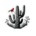 saguaro cactus with red bird perched tattoo design idea