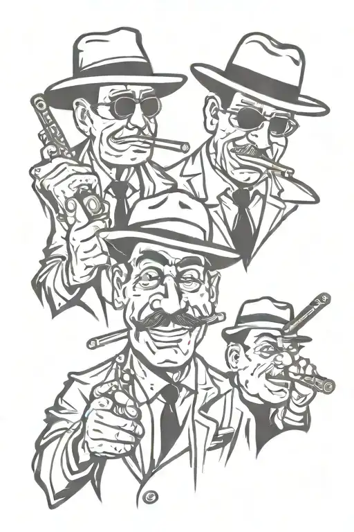 cartoon gangsters talking with cigars tattoo design idea