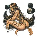 Nude women with long hair sitting with the Capricorn star constellation  tattoo design idea