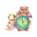 infinity sign using the words time takes time, colorful realism, HD cute owl holding a pocket watch  tattoo design idea
