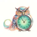 infinity sign using the words time takes time, colorful realism, HD cute owl holding a pocket watch  tattoo design idea