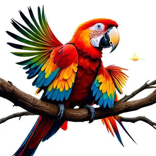 scarlet macaw watching sunset in Brazil tattoo design idea