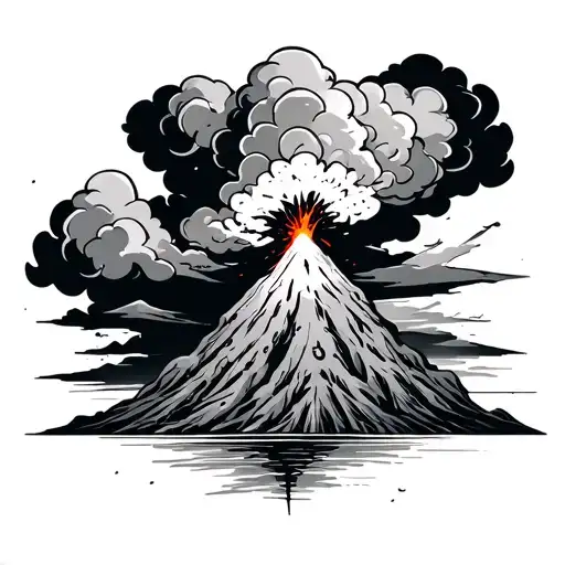 volcano explosion with clouds tattoo design idea