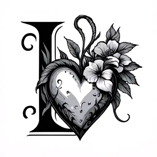 initial l with heart tattoo design idea