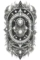 space theme woodcut tattoo design idea