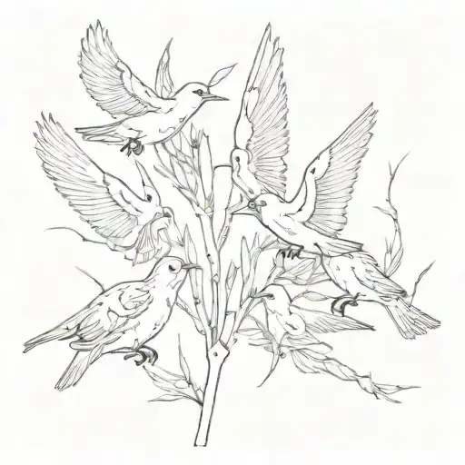 reed falling apart into several basic birds at the top tattoo design idea